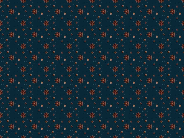 pattern with coffee beans and anise stars isolated on black 