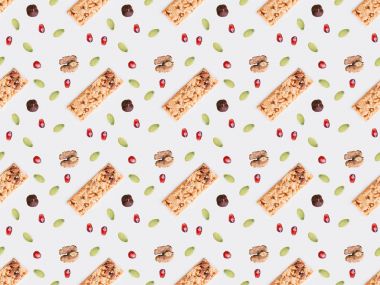 granola bar ve tohumlar üzerinde beyaz izole koleksiyonu