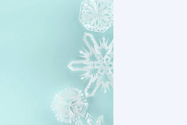 Ozdobne Christmas Płatki Śniegu Niebieskim Miejsca Kopiowania Tle — Zdjęcie stockowe