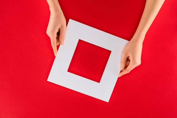 Cropped View Female Hands White Frame Isolated Red — Stock Photo, Image