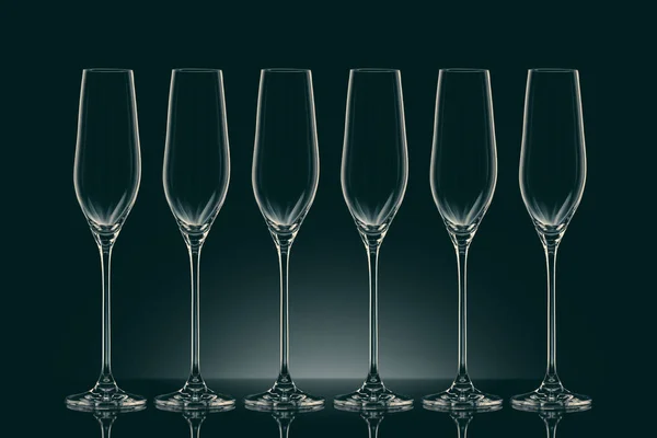 Six Empty Clean Glasses Black — Stock Photo, Image