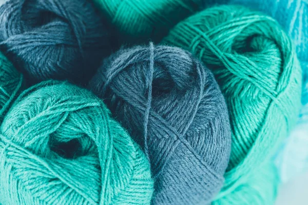 Close Blue Green Nitting Yarn Balls — стоковое фото