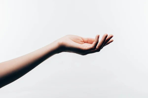 Beskuren Bild Kvinnlig Hand Med Perfekt Hud Isolerad Vit — Stockfoto