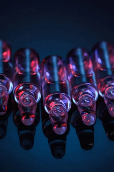 Close Transparent Glass Ampoules Liquid Table — Stock Photo, Image