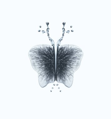 melting ice cubes with drops looks like a butterfly, isolated on white clipart