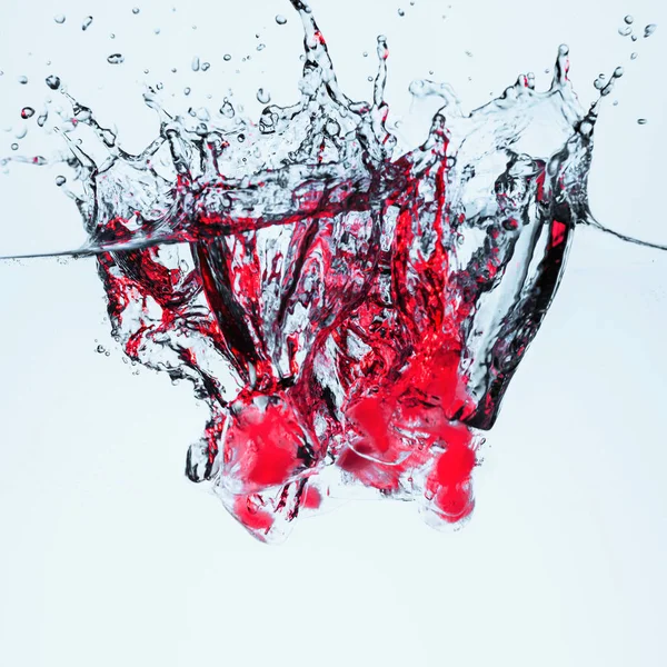 Ice Cubes Berries Water Splash Isolated White — Stock Photo, Image