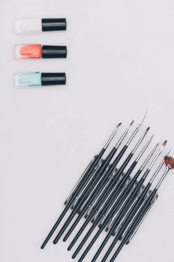 En iyi görünümü üzerinde beyaz izole fırçalar ve renkli tırnak cilaları