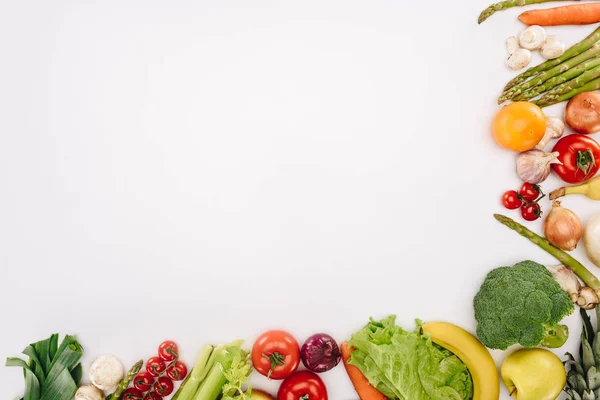 Vista Dall Alto Frutta Verdura Isolata Bianco Concetto Alimentari — Foto Stock