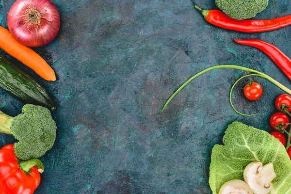 Top view of fresh healthy vegetables on black — Stock Image Top View Fresh Healthy Vegetables Black Stock Image