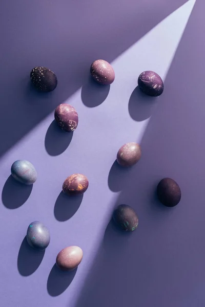 Easter Purple Eggs Purple Background Sunbeam — Stock Photo, Image