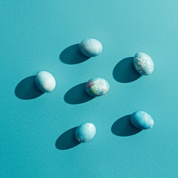 Top View Blue Shabby Easter Eggs Blue Shadows — Stock Photo, Image