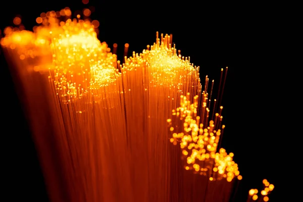 Close Glowing Orange Fiber Optics Texture — Stock Photo, Image