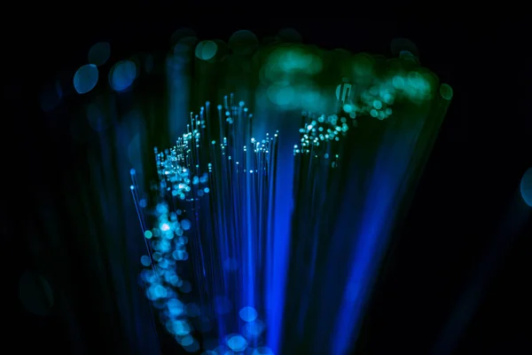 Selective Focus Glowing Blue Fiber Optics Texture Background — Stock Photo, Image