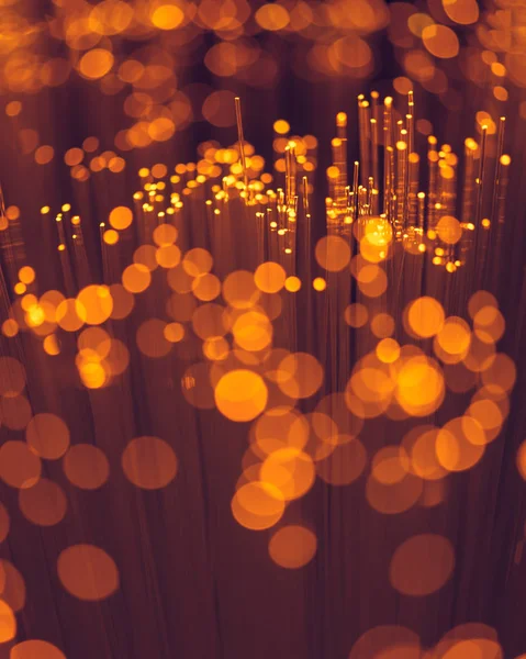 Selective Focus Bokeh Orange Fiber Optics Texture — Stock Photo, Image