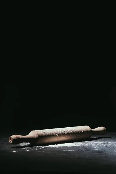 Rolling Pin Covered Flour Black — Stock Photo, Image