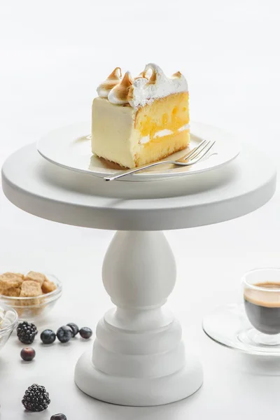 Piece Pie Fork White Cake Stand — Stock Photo, Image