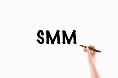 smm yazıt üzerinde beyaz izole yazma kadının kırpılmış görüntü