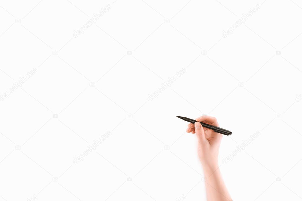 cropped image of woman writing something with marker isolated on white
