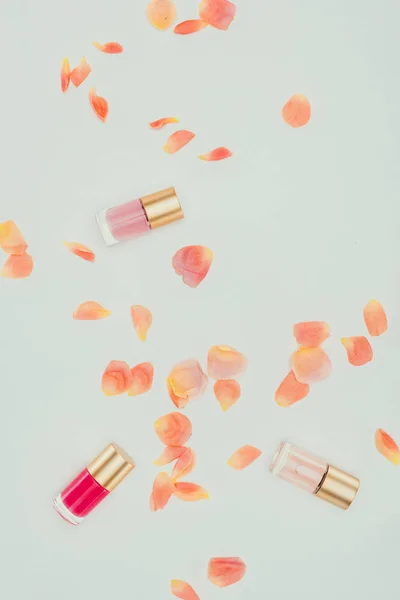 Mooie Zacht Roze Bloemblaadjes Nagel Schoensmeer Grijs — Stockfoto
