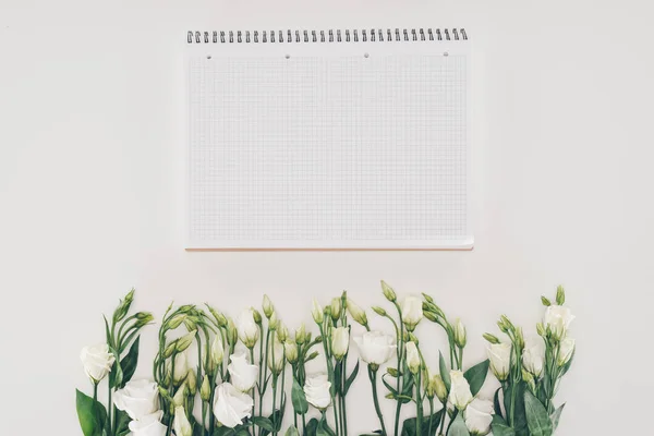 Krásné Bílé Květy Prázdné Notebook Grey — Stock fotografie