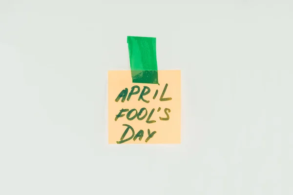 Close View Note April Fools Day Lettering Sticky Tape Isolated — Free Stock Photo