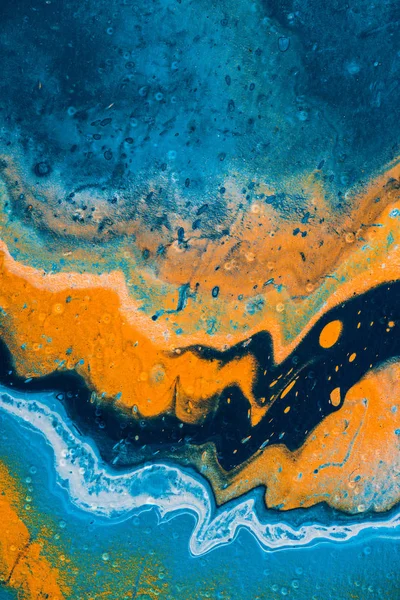 Nahaufnahme Von Abstraktem Hintergrund Mit Blauer Und Oranger Ölfarbe — Stockfoto