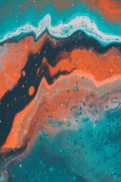 Nahaufnahme Von Abstraktem Hintergrund Mit Blauer Und Oranger Acrylfarbe — Stockfoto