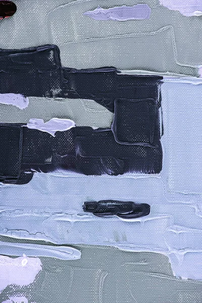 Touches Pinceau Gris Noir Bleu Sur Peinture Huile Abstraite — Photo