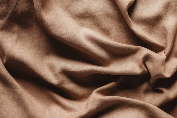 Вид Сверху Текстуру Скатерти Бежевого Льна — стоковое фото