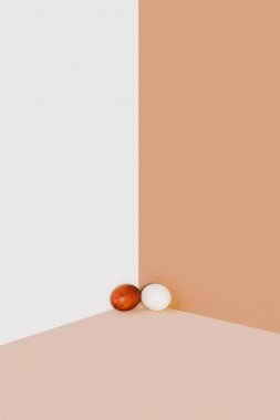 bej ve beyaz minimalist arka plan üzerinde tavuk yumurta