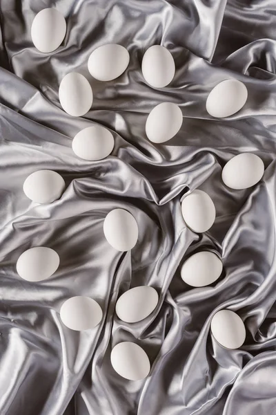 Top View White Chicken Eggs Silver Tablecloth — Stock Photo, Image