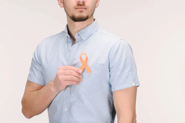 Vista Parziale Dell Uomo Con Leucemia Arancione Cancro Reni Sclerosi — Foto Stock