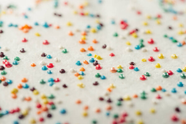 close-up view of colorful sprinkles on delicious easter cake