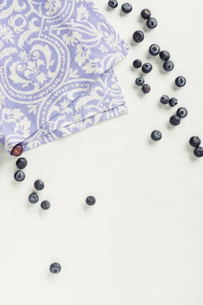Top View Decorative Violet Napkin Fresh Blueberries Grey — Stock Photo, Image