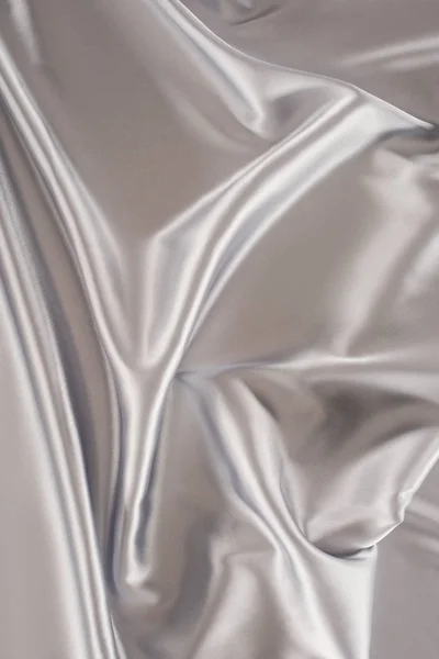 Silver Crumpled Satin Fabric Background — Stock Photo, Image
