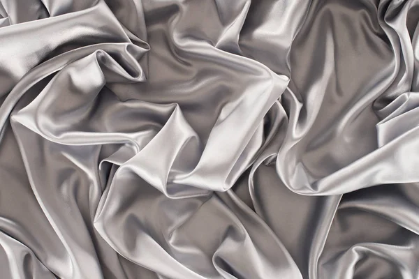 Crumpled Silver Satin Fabric Background — Stock Photo, Image