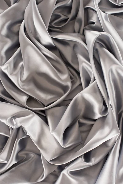 Silver Crumpled Soft Silk Fabric Background — Stock Photo, Image