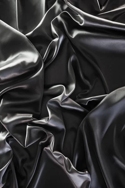 Dark Silver Crumpled Silk Fabric Background — Stock Photo, Image