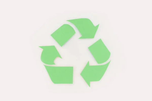 Vista Superior Sinal Reciclagem Setas Verdes Branco — Fotografia de Stock