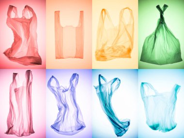 creative collage of various crumpled colorful plastic bags clipart