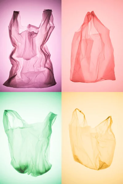 Creative Collage Various Colorful Empty Plastic Bags — Stock Photo, Image