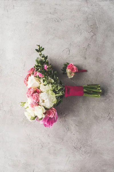 Düğün Buketi Yaka Çiçeği Iyi Görünümü Gri Yüzeyi — Stok fotoğraf
