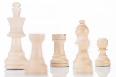 white chess king, rooks, bishop and pawns on white  clipart