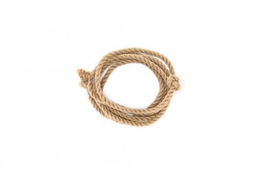 görücü usulü kahverengi deniz ip üzerinde beyaz izole knot ile Üstten Görünüm