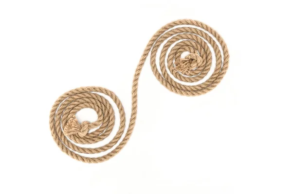 Top View Arranged Brown Marine Rope Knots Isolated White — Free Stock Photo