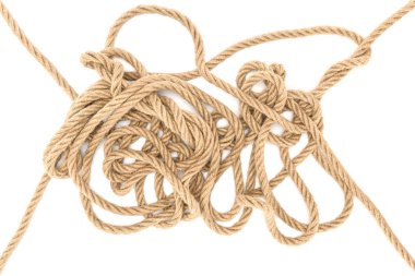 top view of brown marine ropes isolated on white clipart