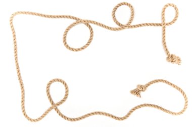 kahverengi deniz ip üzerinde beyaz izole knot ile Üstten Görünüm