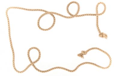top view of brown nautical rope with knots isolated on white clipart