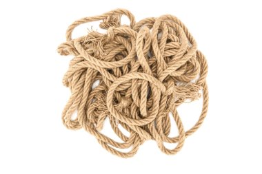 kahverengi deniz halatlar üzerinde beyaz izole knot ile Üstten Görünüm