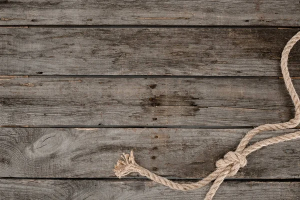 Top View Nautical Rope Knot Grunge Wooden Surface — Stock Photo, Image